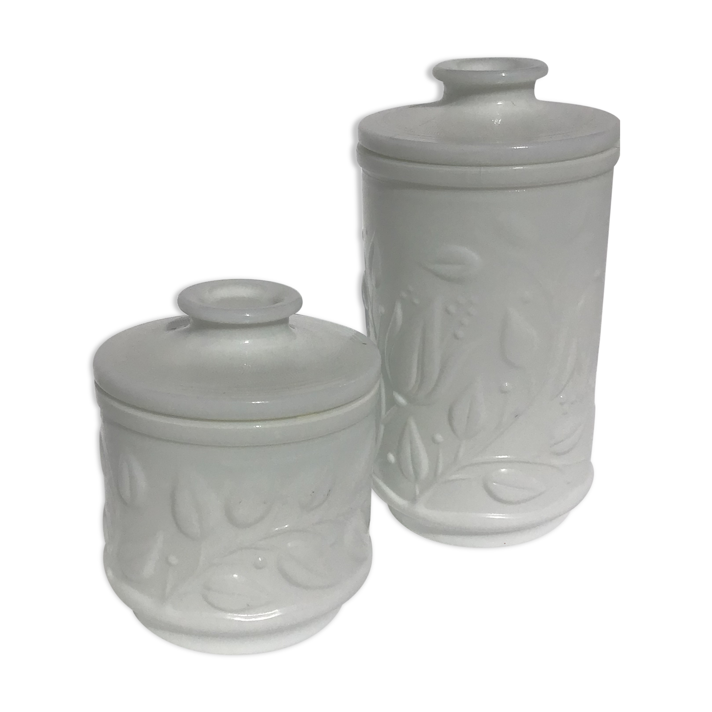 Set 2 hermetic jars white opal glass