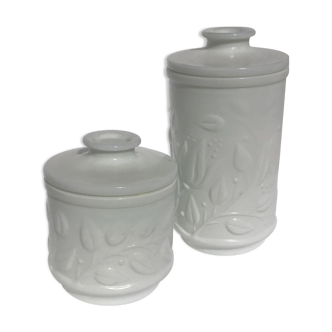 Set 2 hermetic jars white opal glass