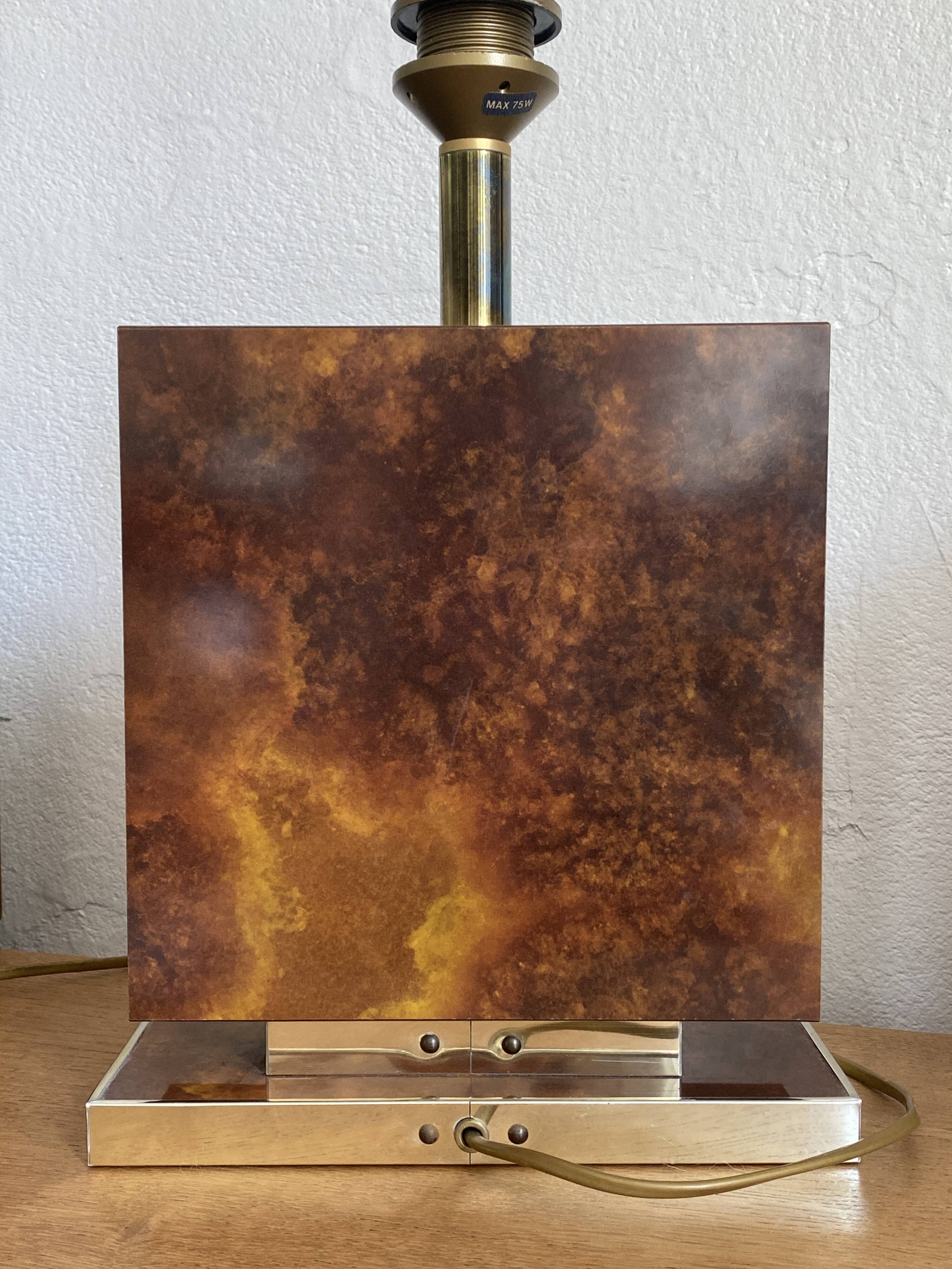 Large Vintage lamp base in elm burl and gilded brass