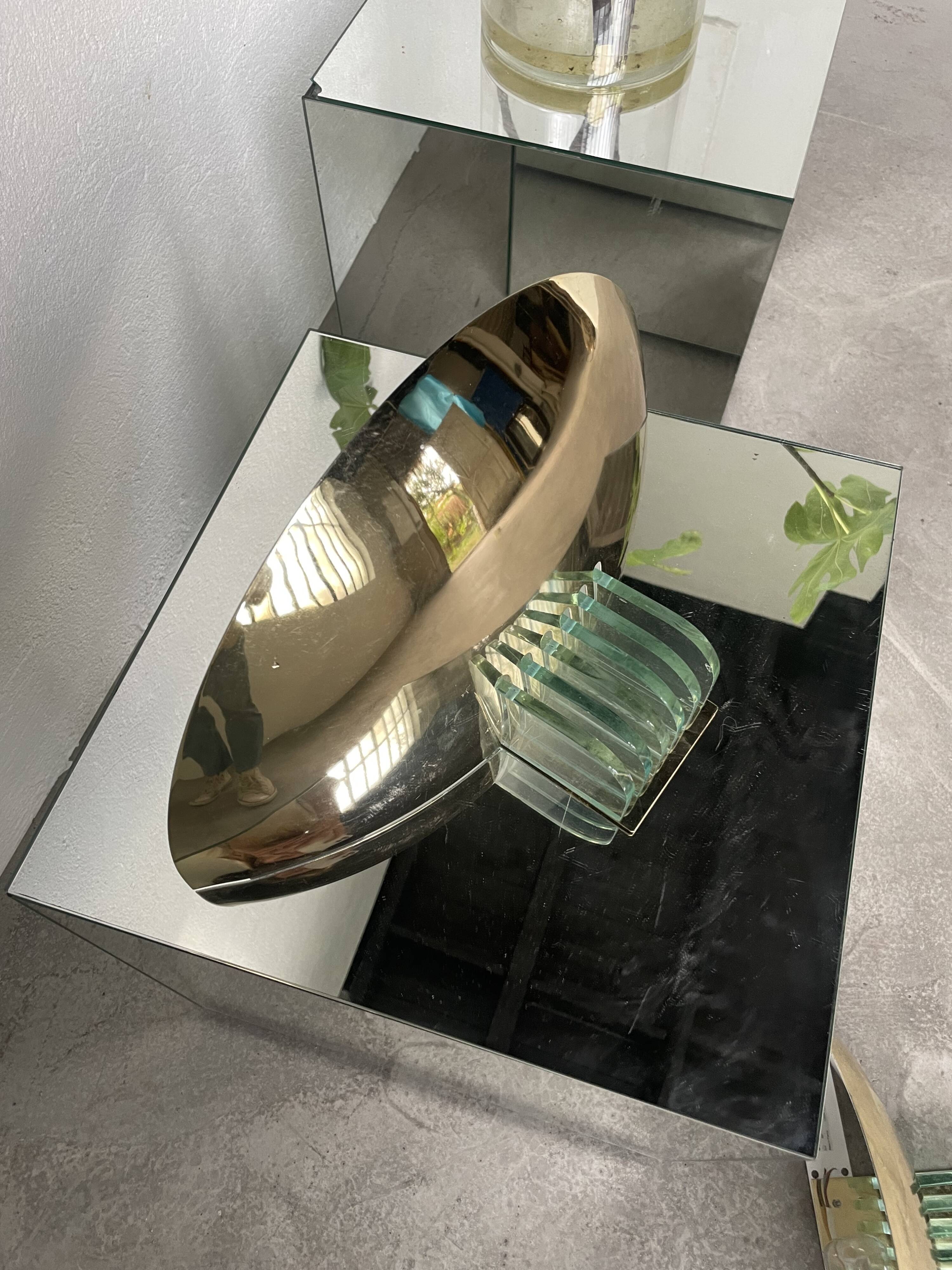 Pair of brass and art deco glass wall lights SCE