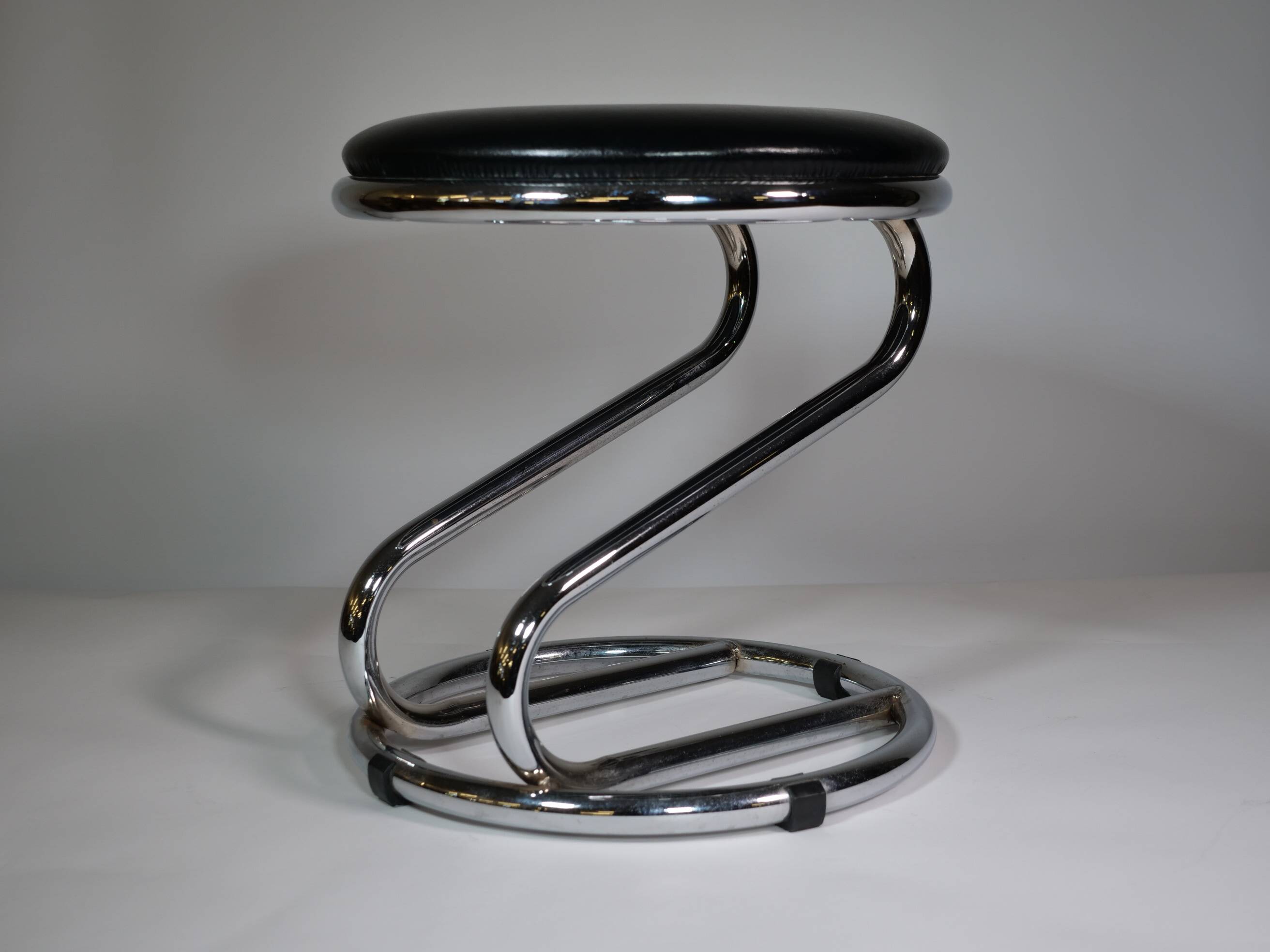 Modern Design Chrome Leather Stool, 1980s