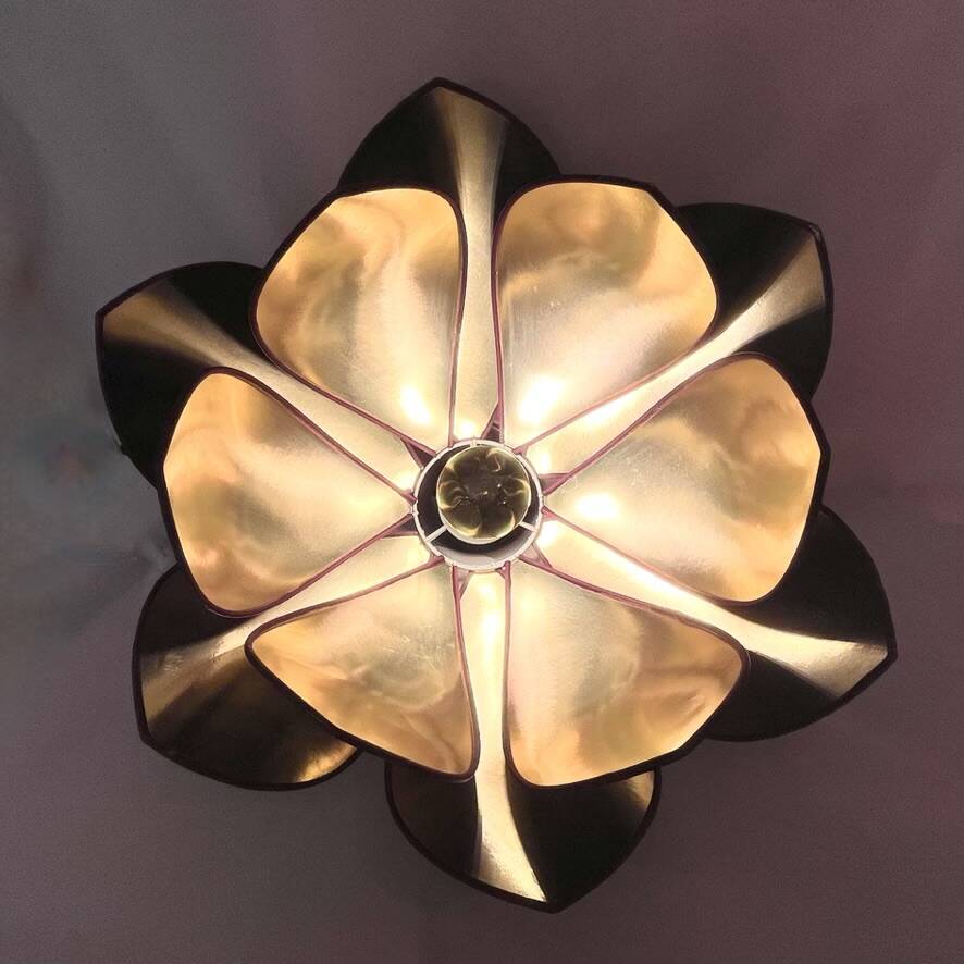 Robert de Schuytener Lotus flower design pendant light, 80s vintage ceiling light