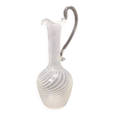 Vase, pichet en verre de Murano avec cannes blanches et transparentes, Italie