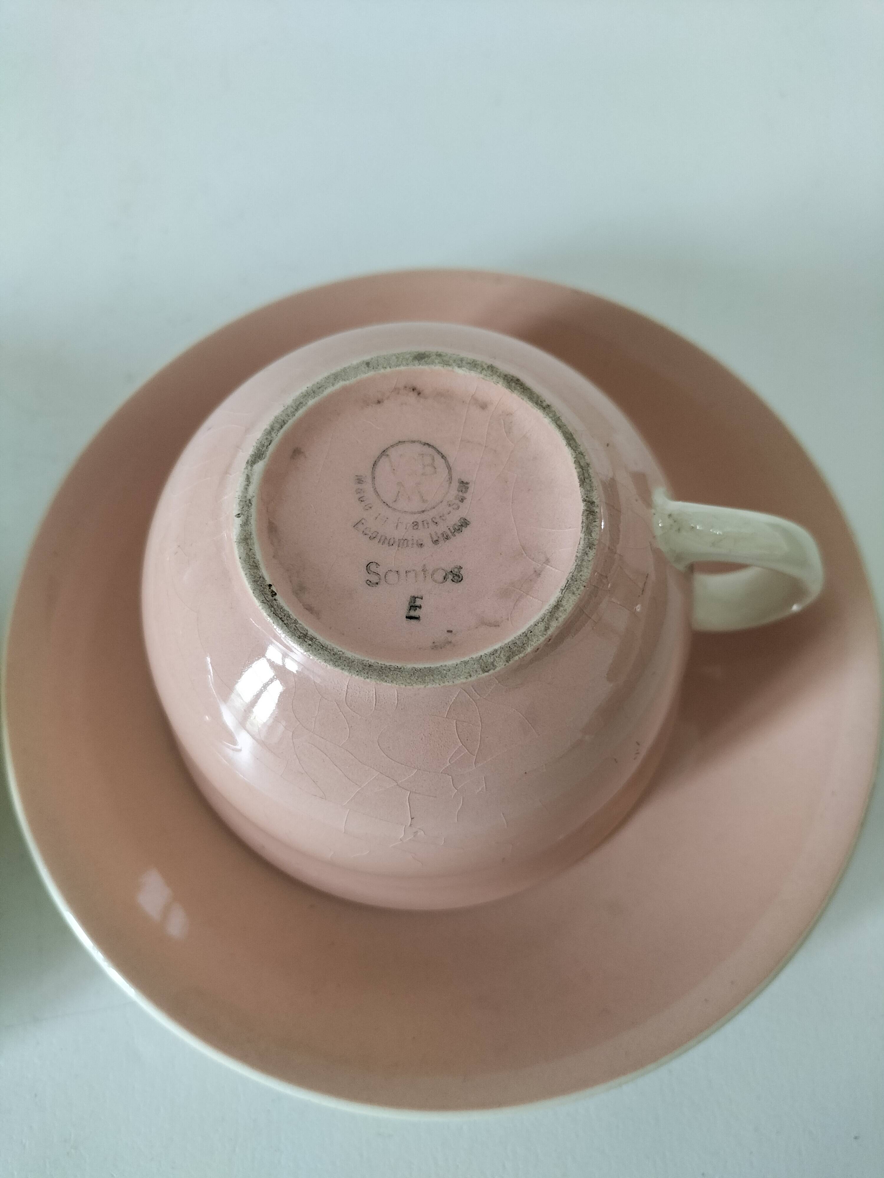 Duo tasses Villeroy & Boch Santos rose poudré et ivoire années 60