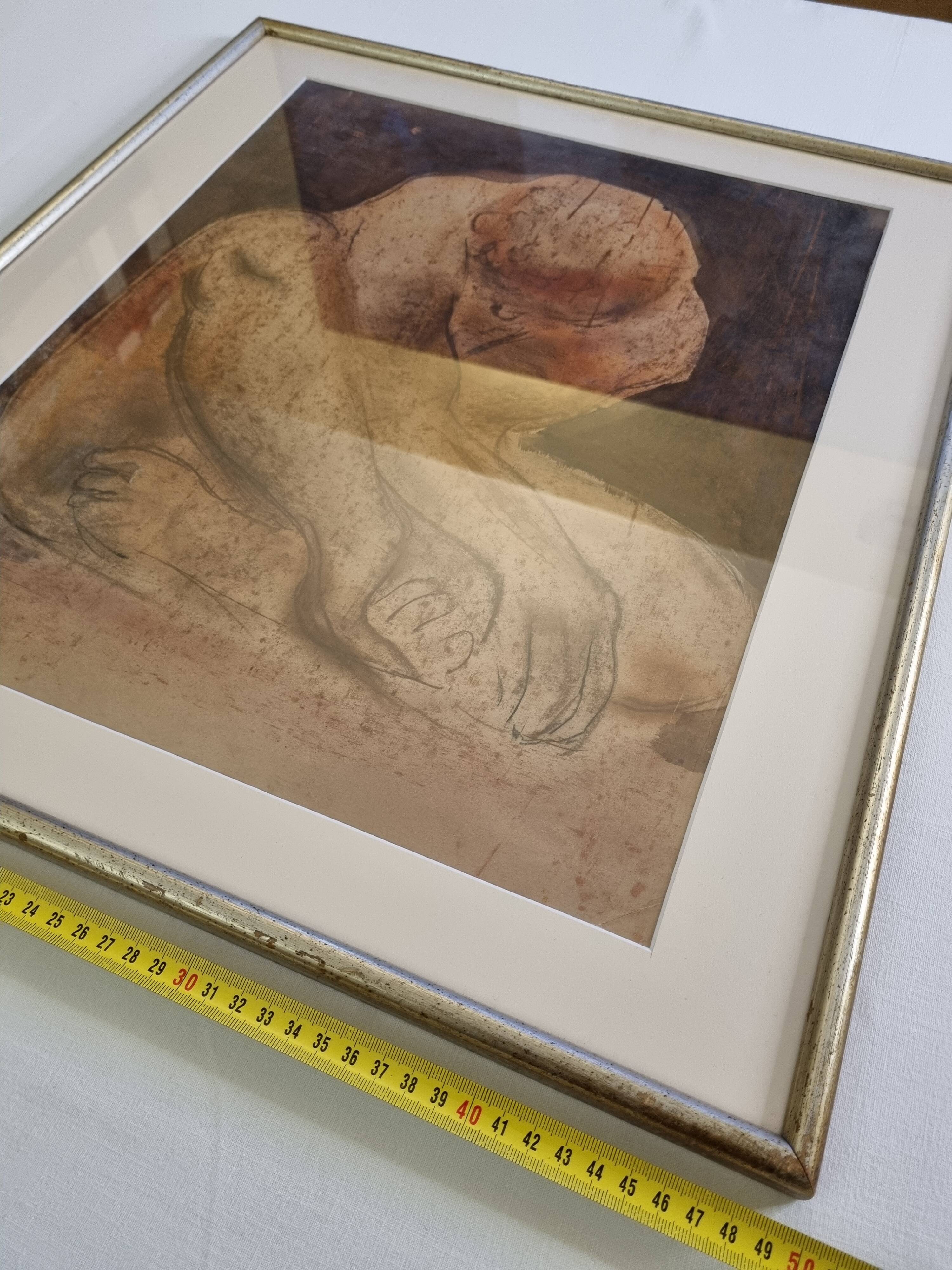 Original nude study signed "De Bus" - Framed drawing under glass - 50 x 55 cm, 1950s-60s