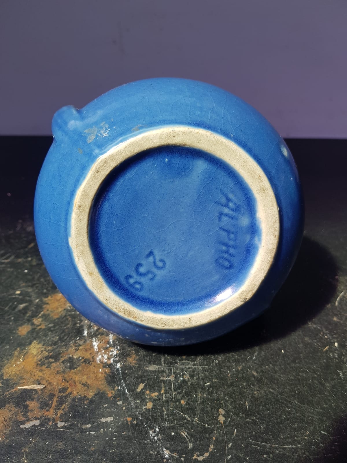 Old vase alpho ceramic blue 1970