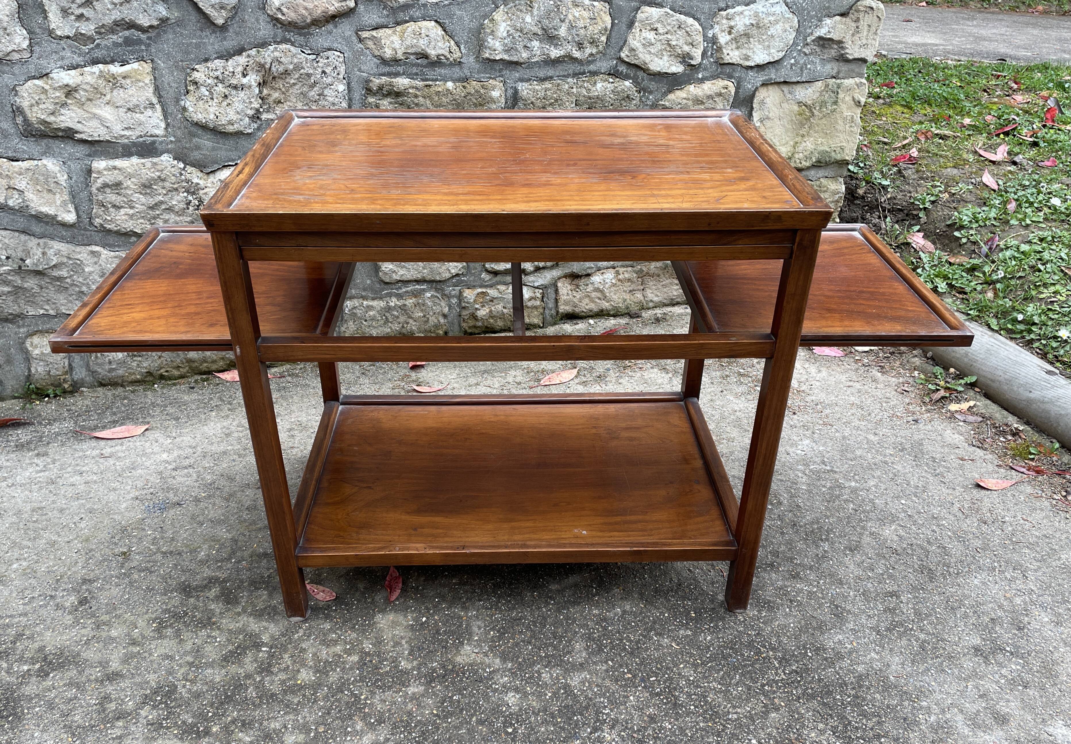 Side table / cherry tree service with 3 sliding shelves.