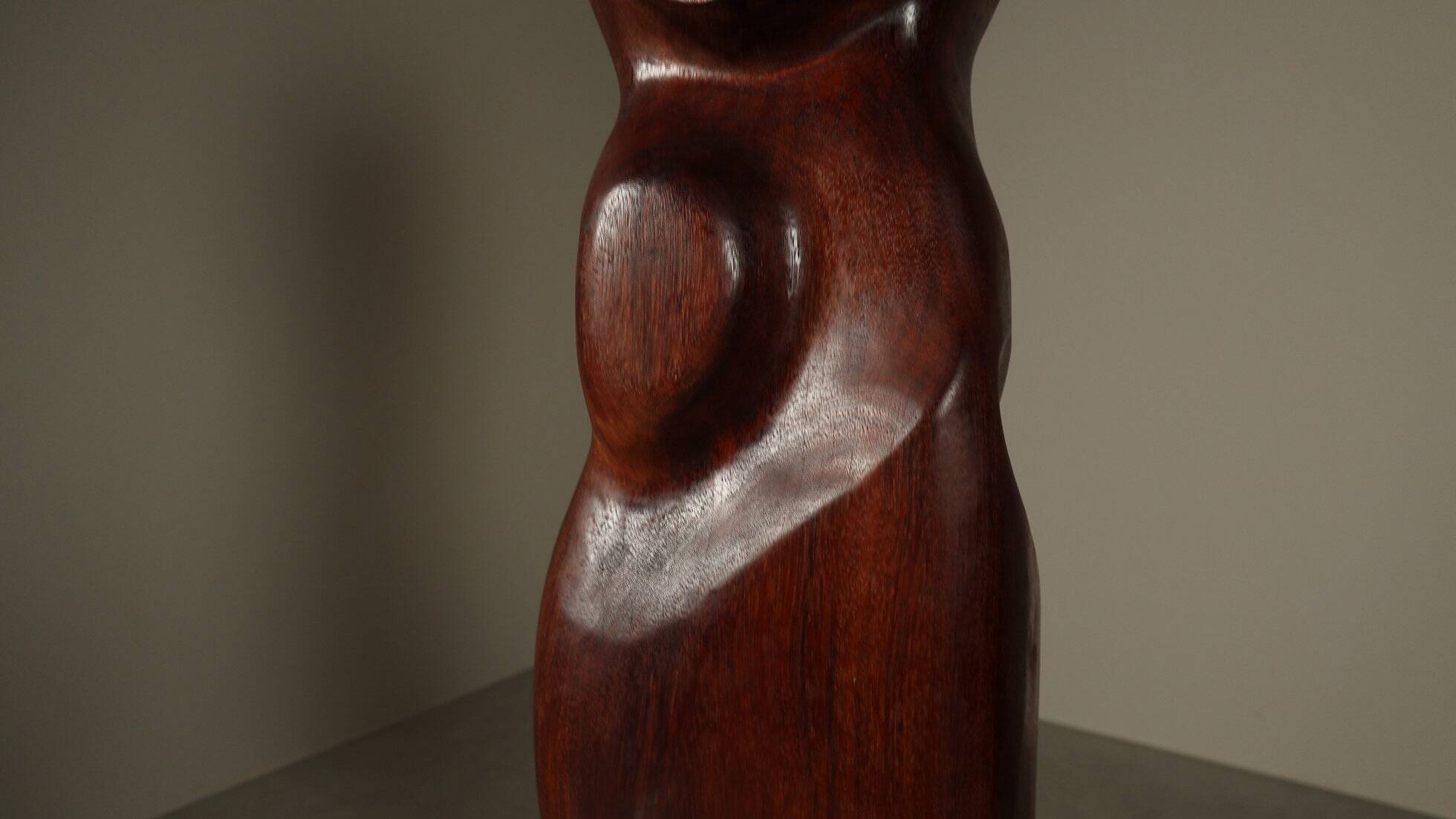 Monumental Afzelia wood sculpture by Begga d’Haese, Belgium, c. 1985