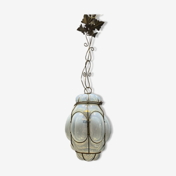 Wrought iron and murano glass pendant, 1950s