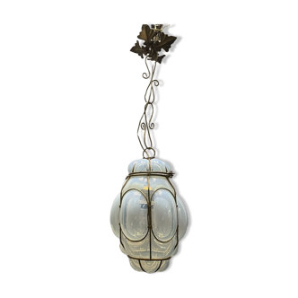 Wrought iron and murano glass pendant, 1950s