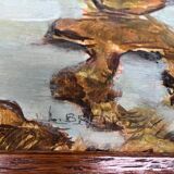 "Dogs on the hunt". Signature. Oil on panel.