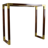 Elegant brass, glass and wood console 1980's