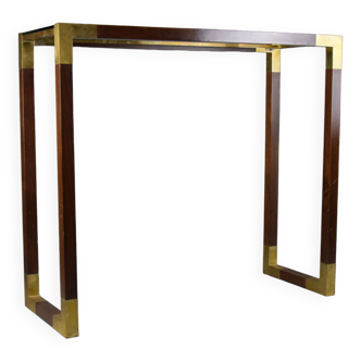 Elegant brass, glass and wood console 1980's