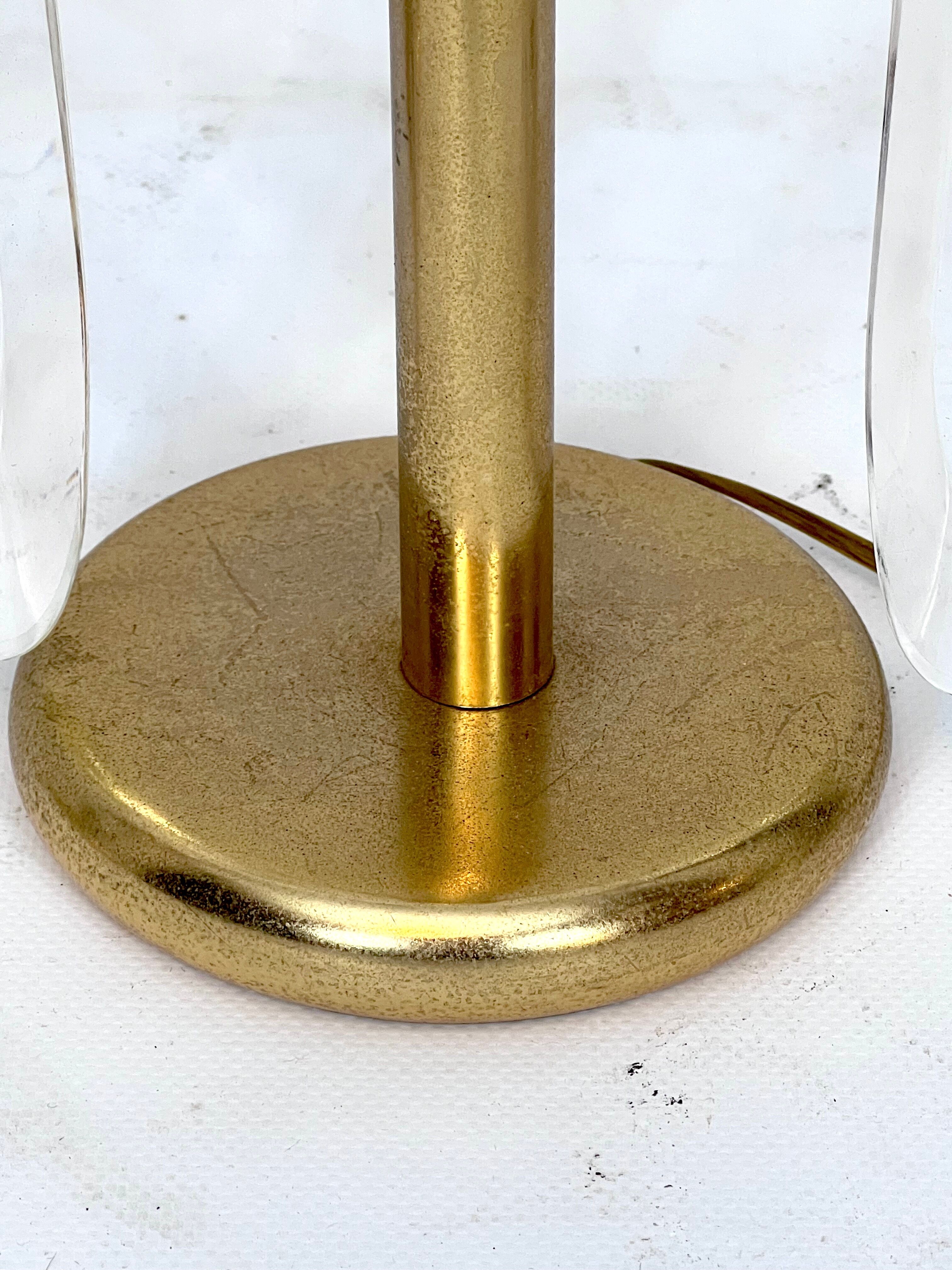 Postmodern pair of gilded metal and glass table lamps by Stilkronen. Italy 70s