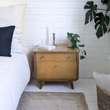 Table de chevet vintage en bois avec tiroir et placard, années 50