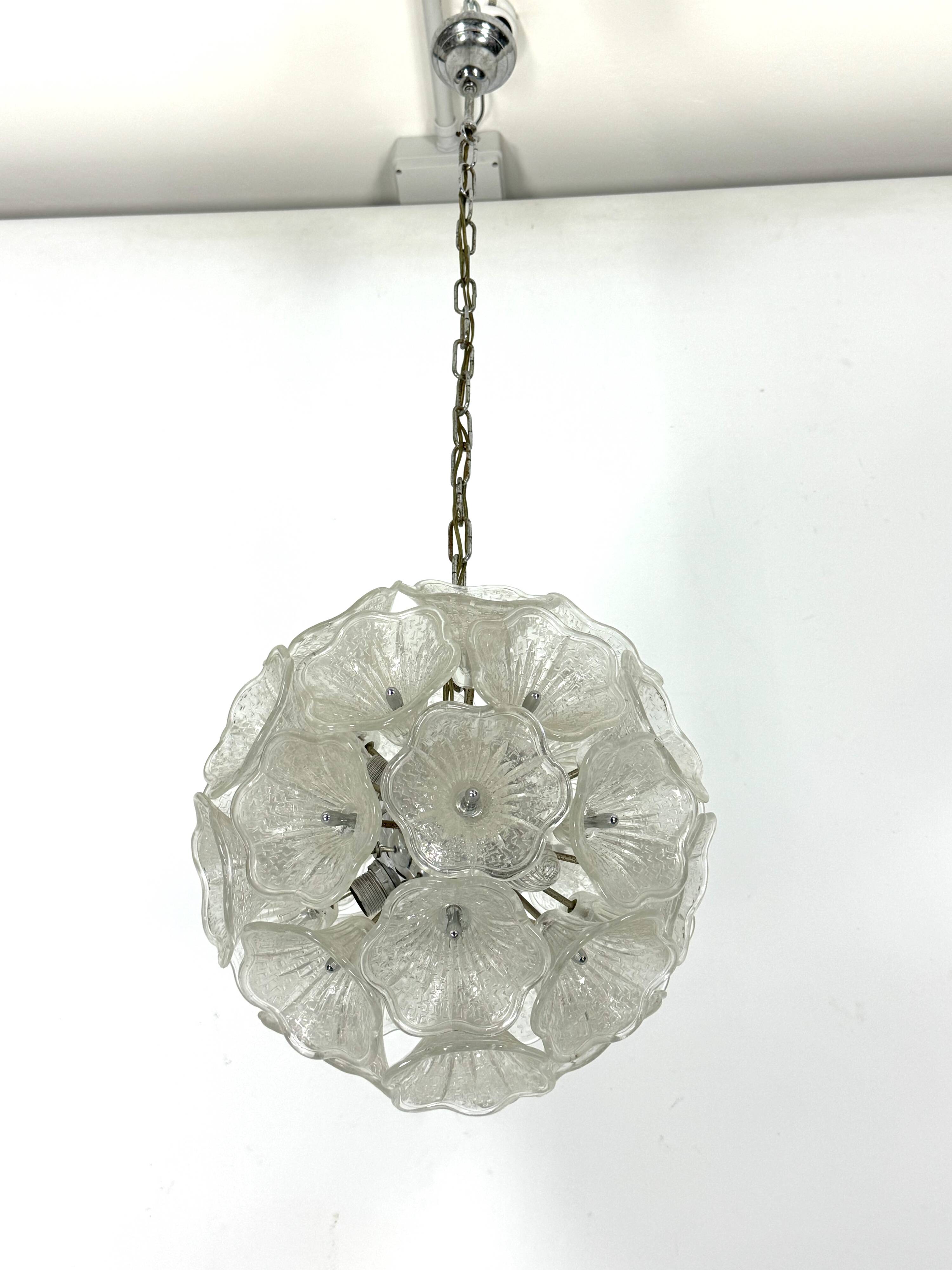 Italian Murano flower glass and chrome sputnik in Venini style. 1970s