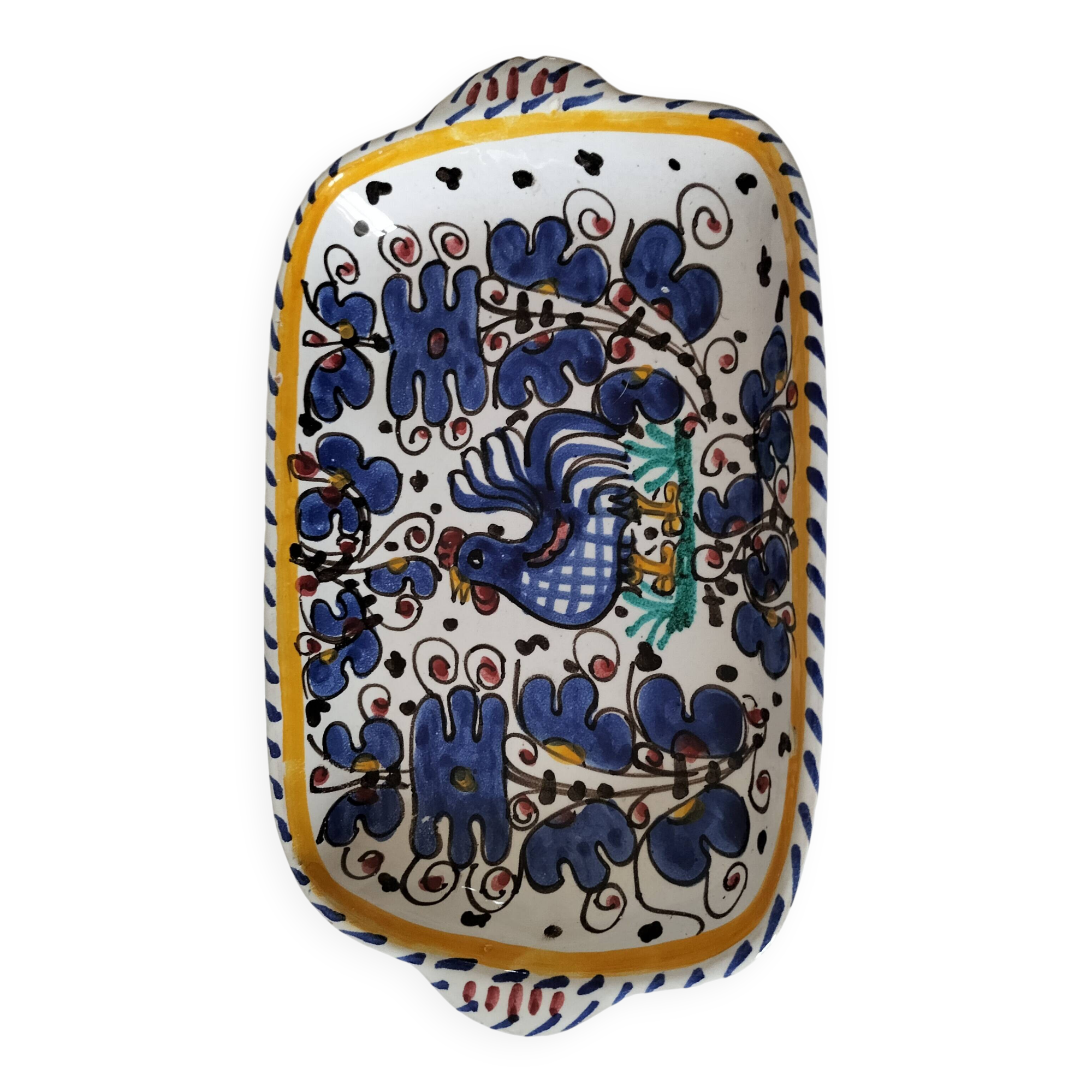 Small earthenware dish with rooster decoration – Portugal, hand-painted