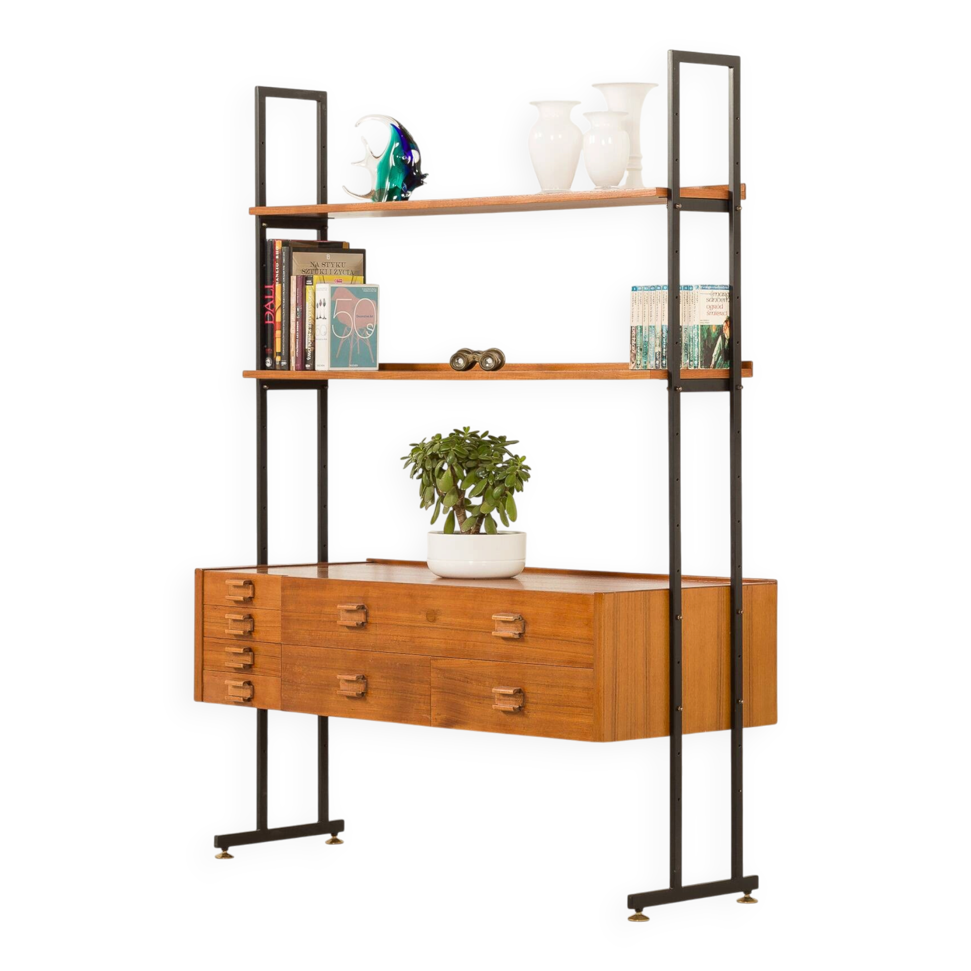 Italian free standing shelving unit with drawers, 1970s