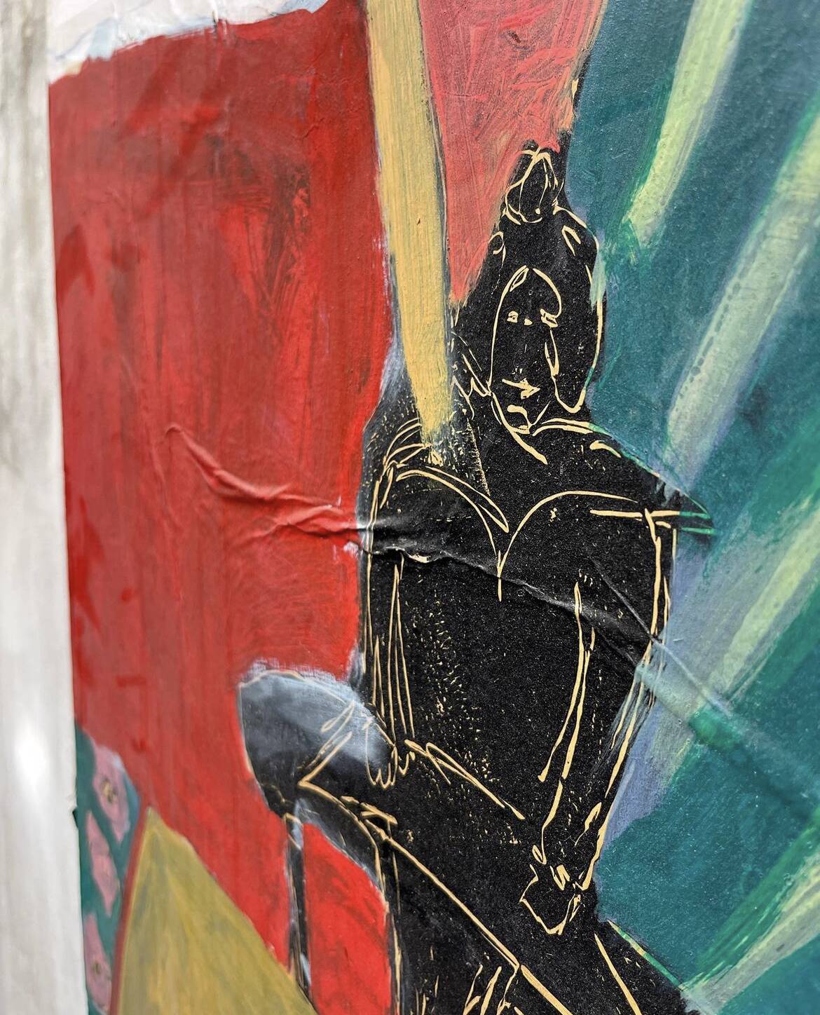 Vintage collage painting on canvas 1970