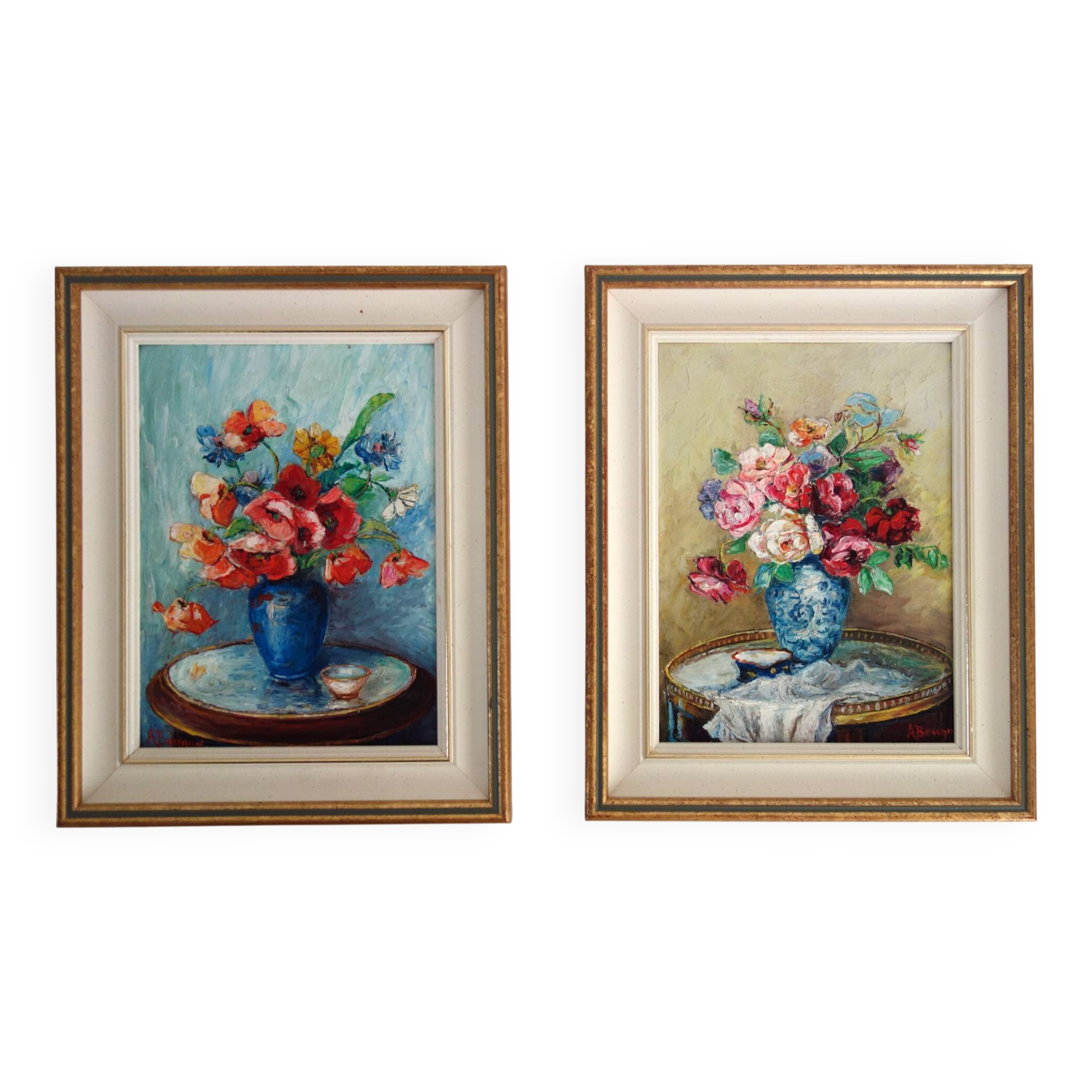 2 still lifes of flowers Alphonsive Bouquet, 1940s/1950s