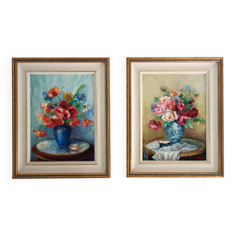 2 still lifes of flowers Alphonsive Bouquet, 1940s/1950s