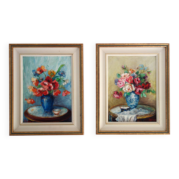 2 still lifes of flowers Alphonsive Bouquet, 1940s/1950s