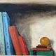 “The Bookshelf” London shelves by R Steed, oil on panel