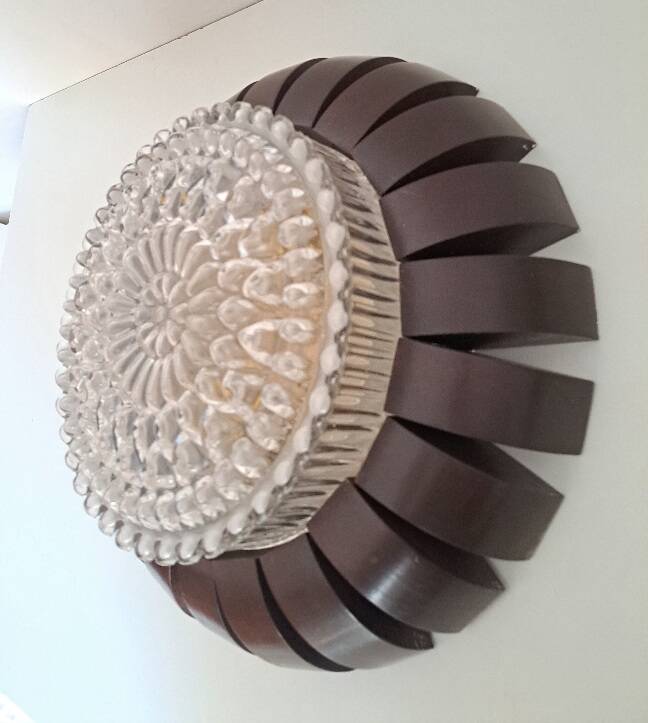 Glass and wood ceiling light