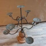 Bougeoir en bois sculpté et fer forgé