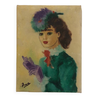 Portrait of elegant lady on canvas