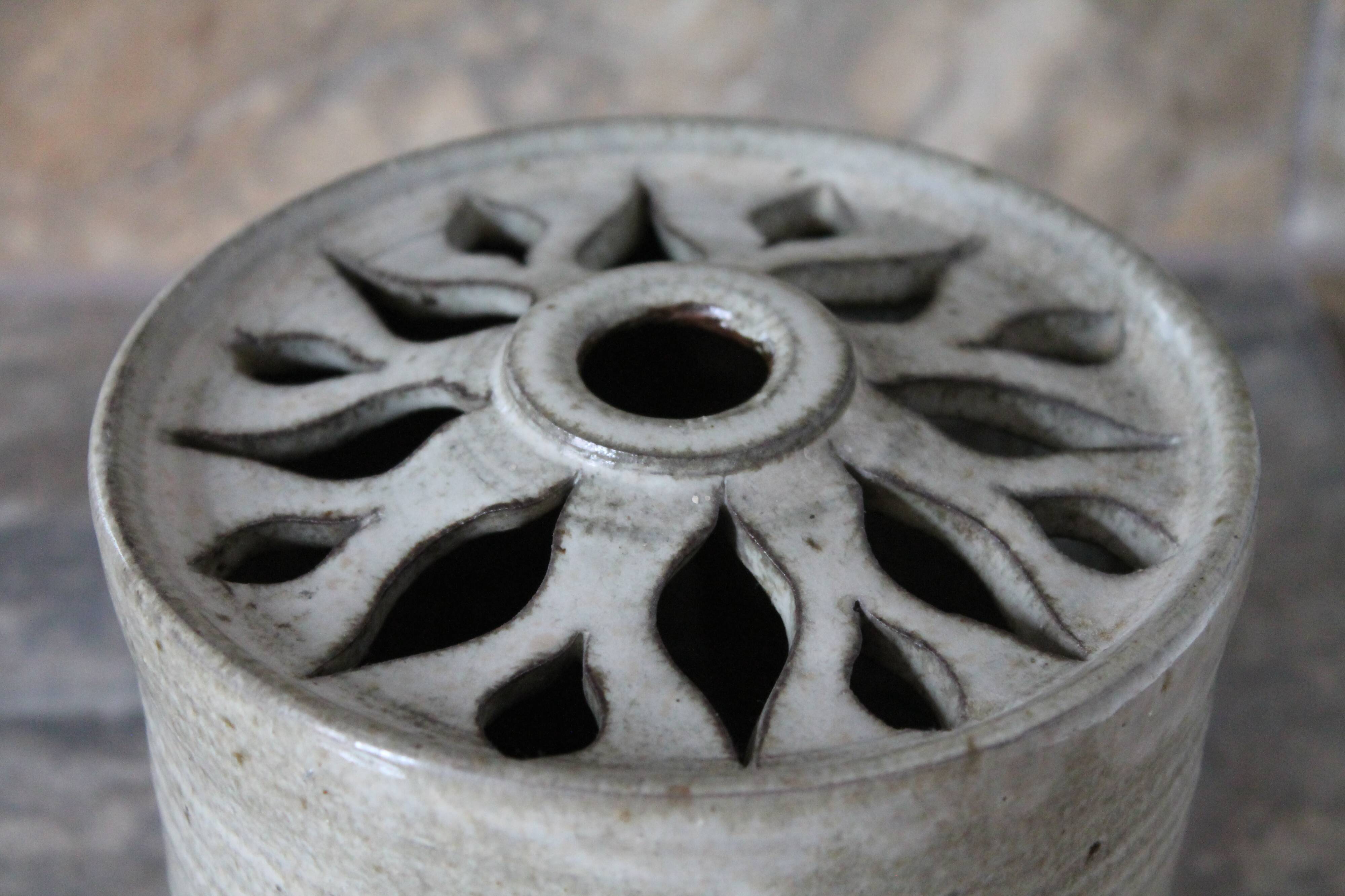 Glazed stoneware vase signed – Art ceramic flower holder