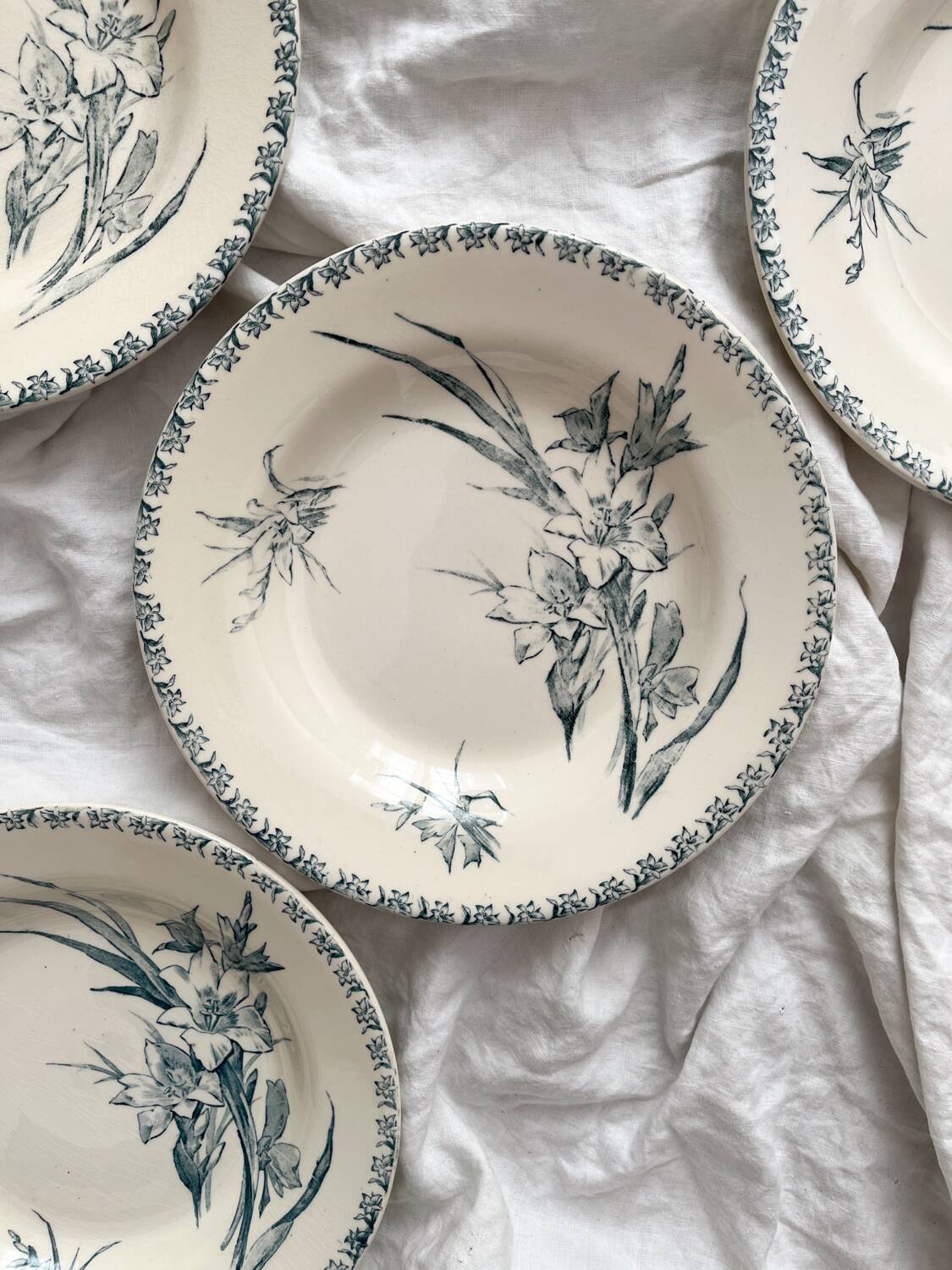 4 Gien ironstone soup plates “Gladiolus”