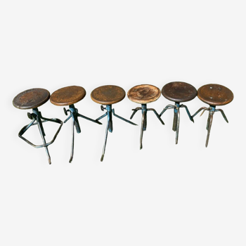 6 adjustable industrial workshop stools, 50s/60s
