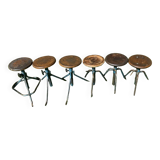 6 adjustable industrial workshop stools, 50s/60s