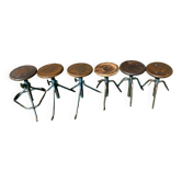 6 adjustable industrial workshop stools, 50s/60s