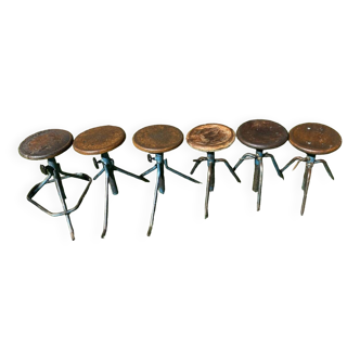 6 adjustable industrial workshop stools, 50s/60s