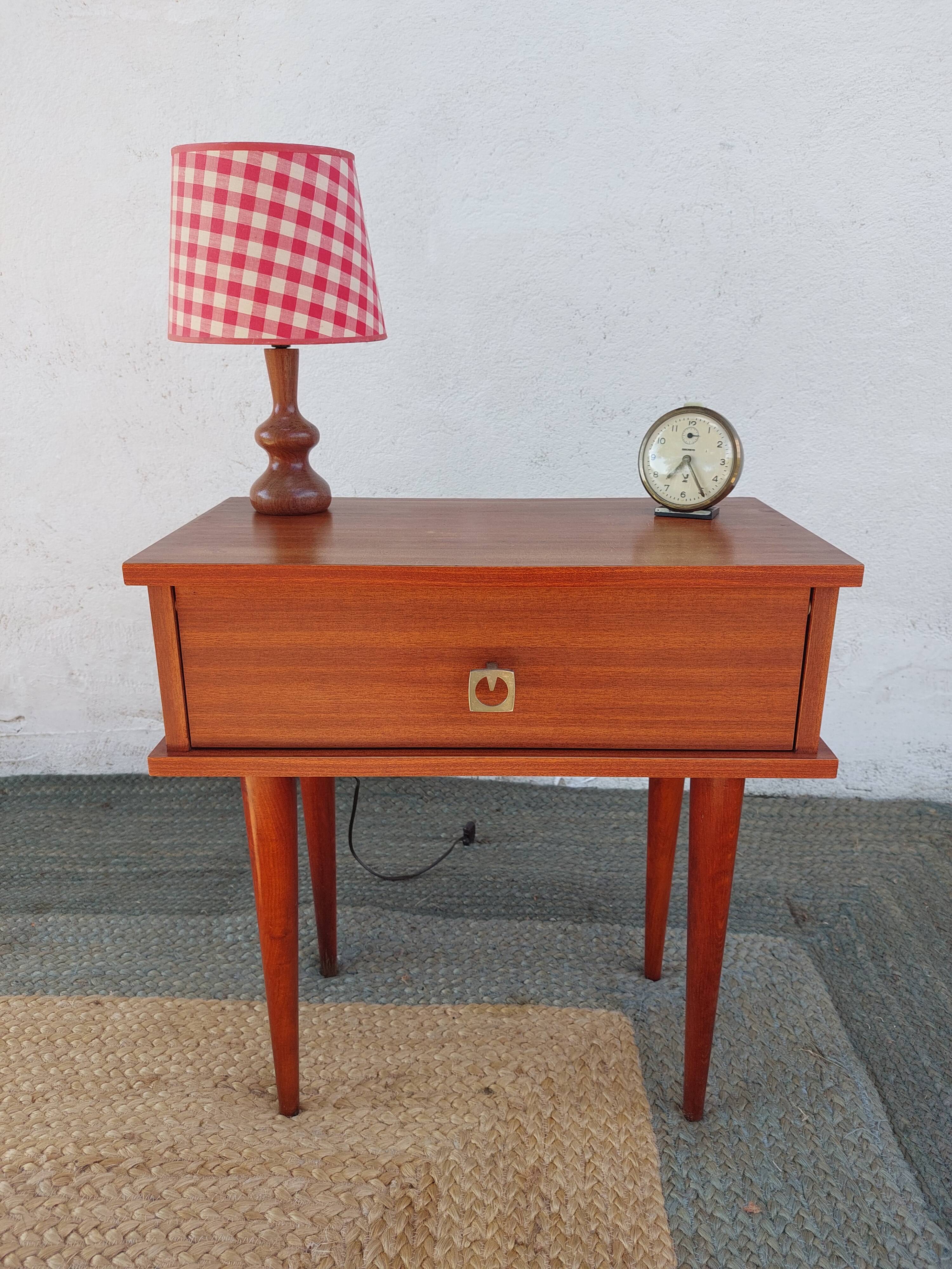 bedside table with spindle legs, vintage 70s