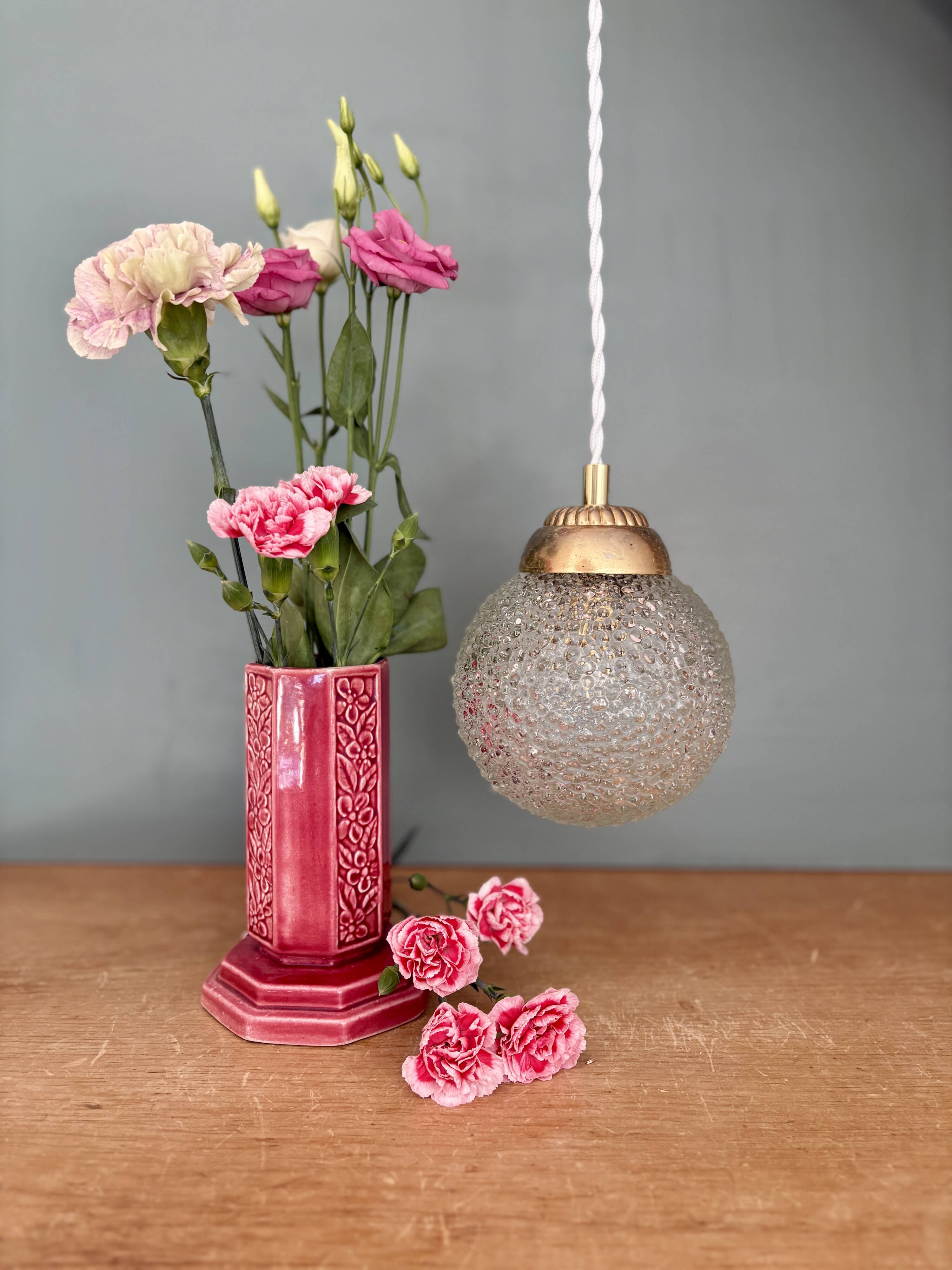 Vintage globe pendant light in molded glass