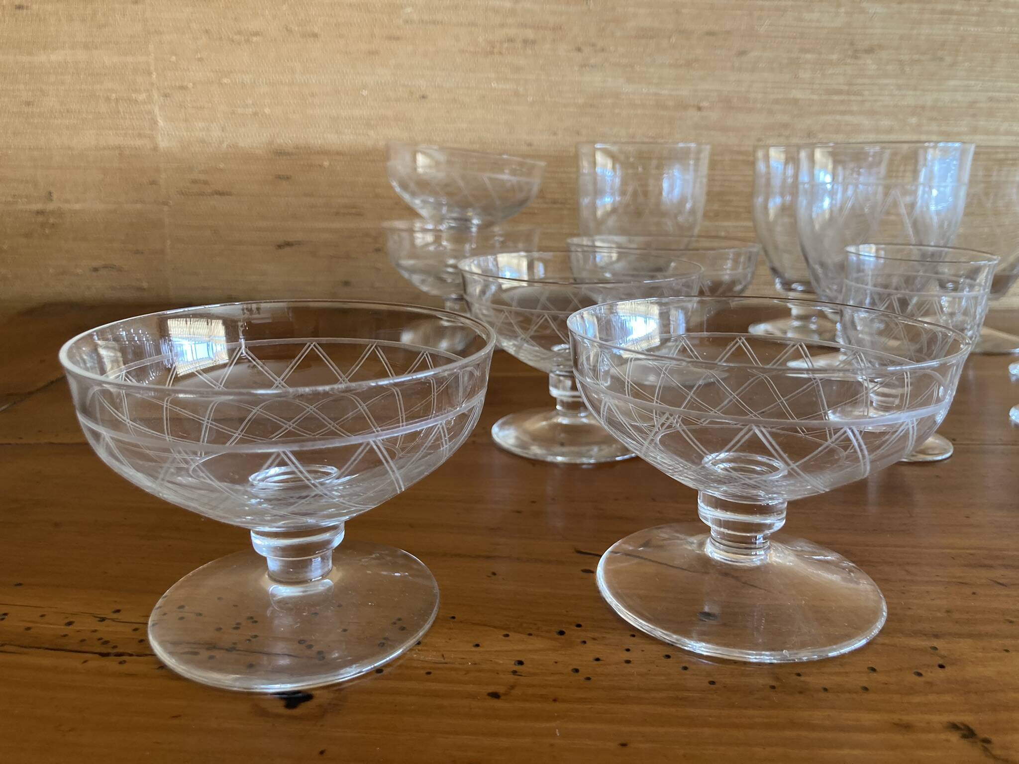 Art deco part of service of glasses and carafes 37 pieces circa 1940