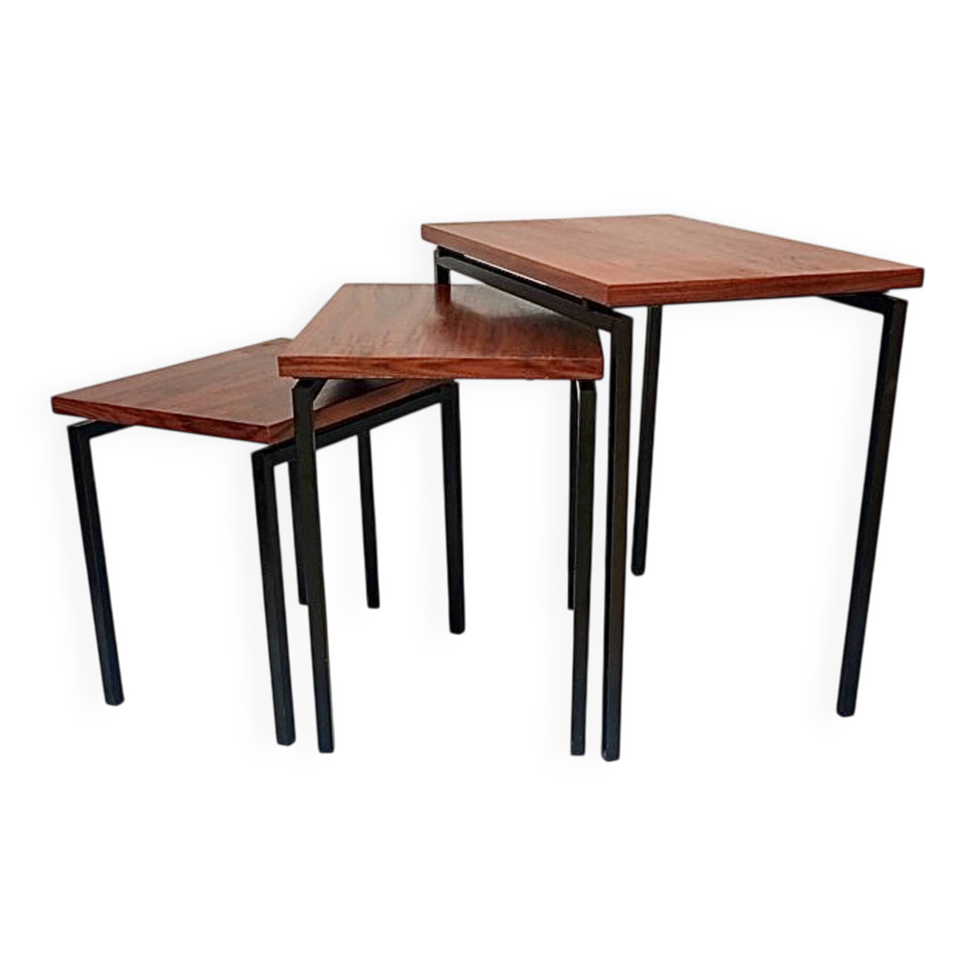 Nest Tables in Teak and Black Iron by Cees Braakman for Pastoe, year