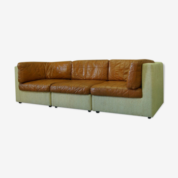 Italian patchwork leather modular sofa, 1970s