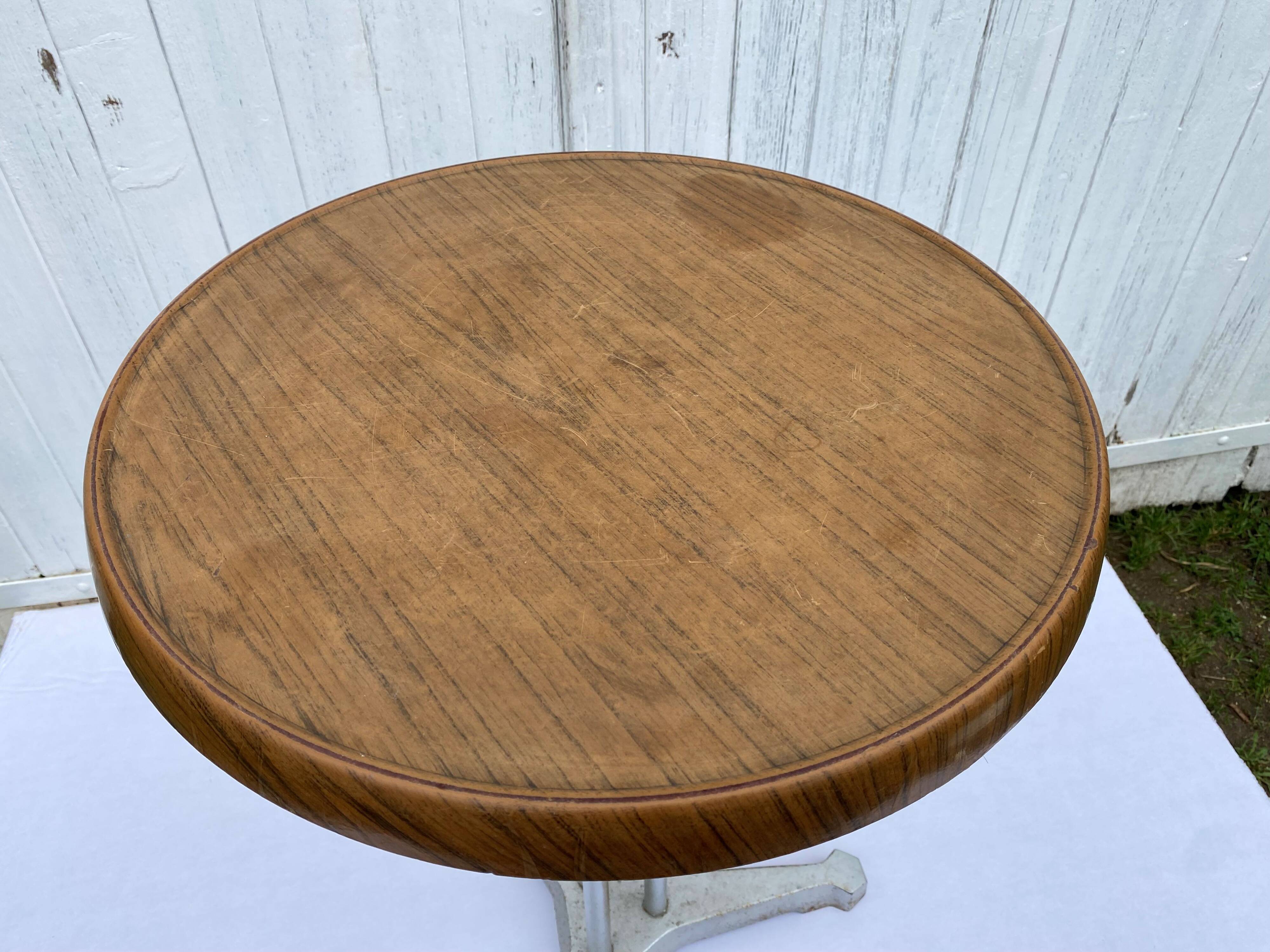Brown table n1 round bistro bar cafe terrace cast iron foot 1950
