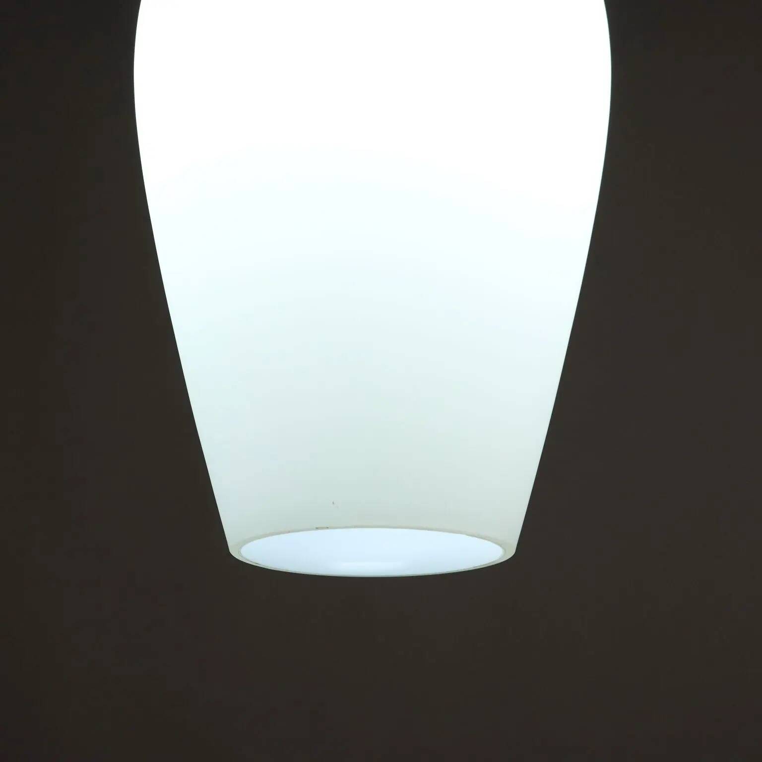 Vintage opaline glass and teak suspension, Italy, 1960s.