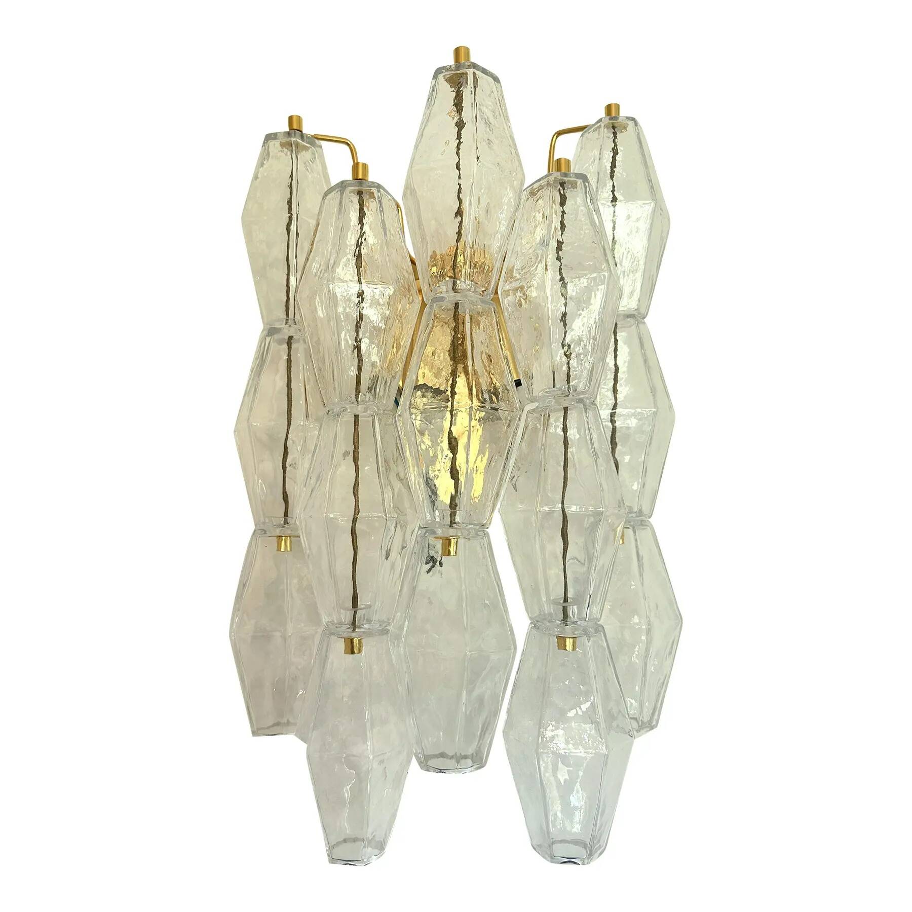 Contemporary Transparent “Poliedri” Murano Glass Gold Wall Sconce in Venini