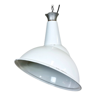 Industrial white enamel pendant lamp, 1960s