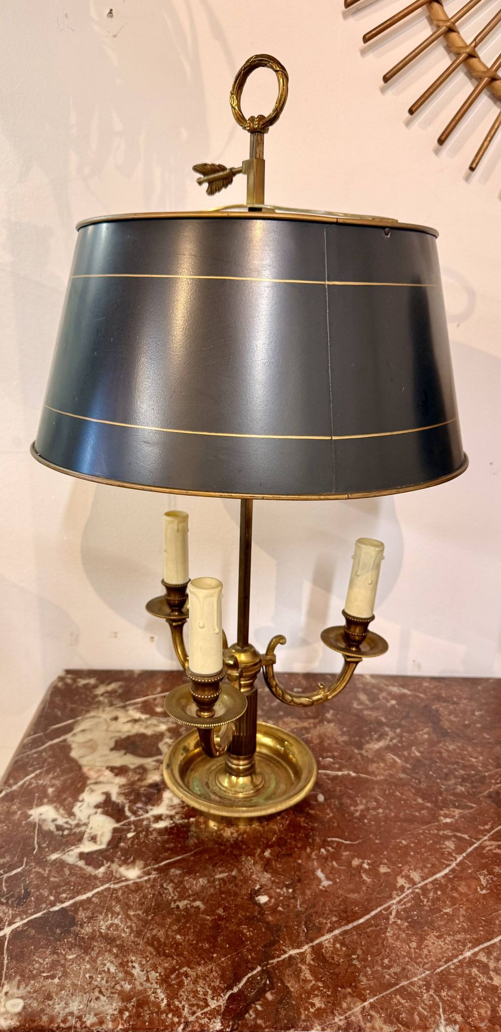 Lampe bouillotte ancienne en laiton – 3 lumières