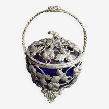 Bonbonnière/sugar bowl with handle - metal and glass - Art Nouveau