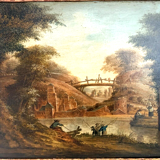 Oil on oak panel animated landscape xix century