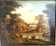Oil on oak panel animated landscape xix century