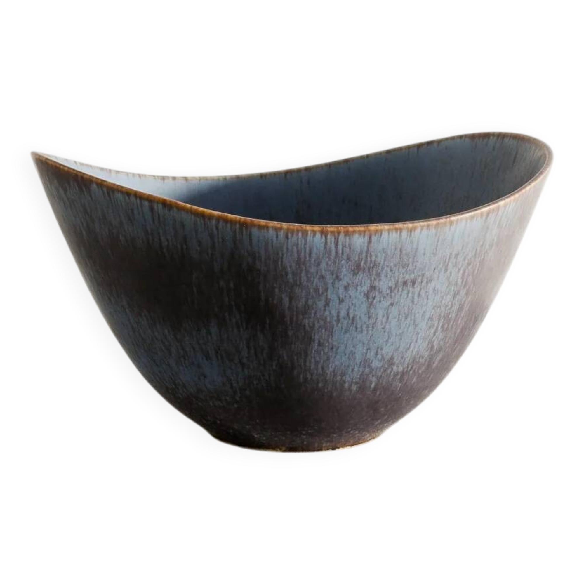 Large Swedish Mid Century Blue Brown Ceramic Bowl by Gunnar Nylund, 1950s